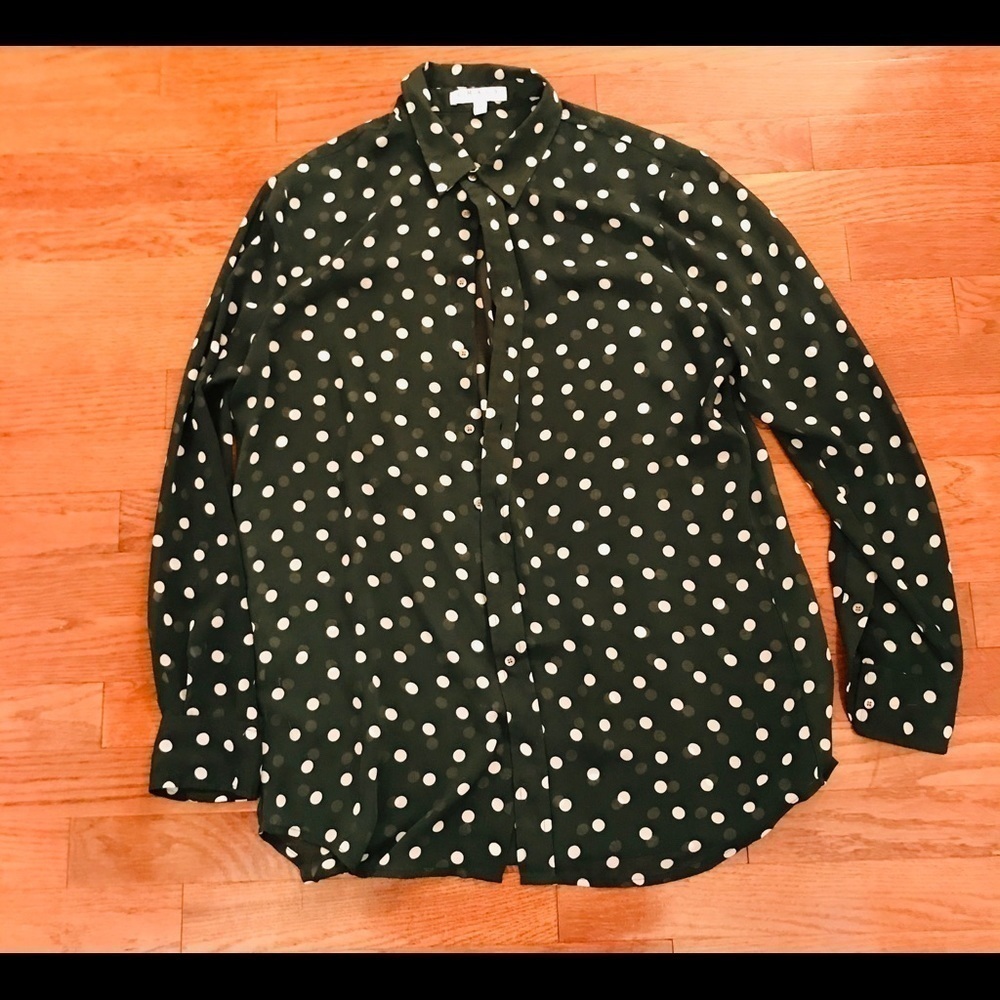 FOREST GREEN WHITE POLKA DOT POLY BLOUSE MEDIUM